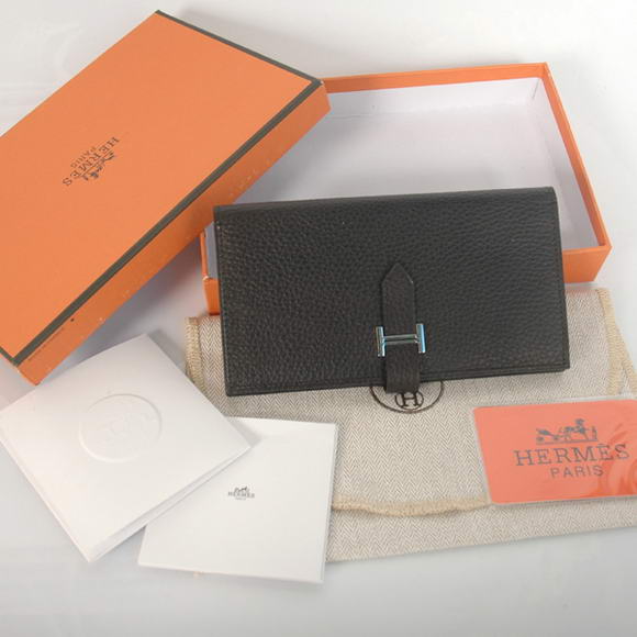 1:1 Quality Hermes Bearn Japonaise Smooth Leather Bi-Fold Wallets H208 Black Replica